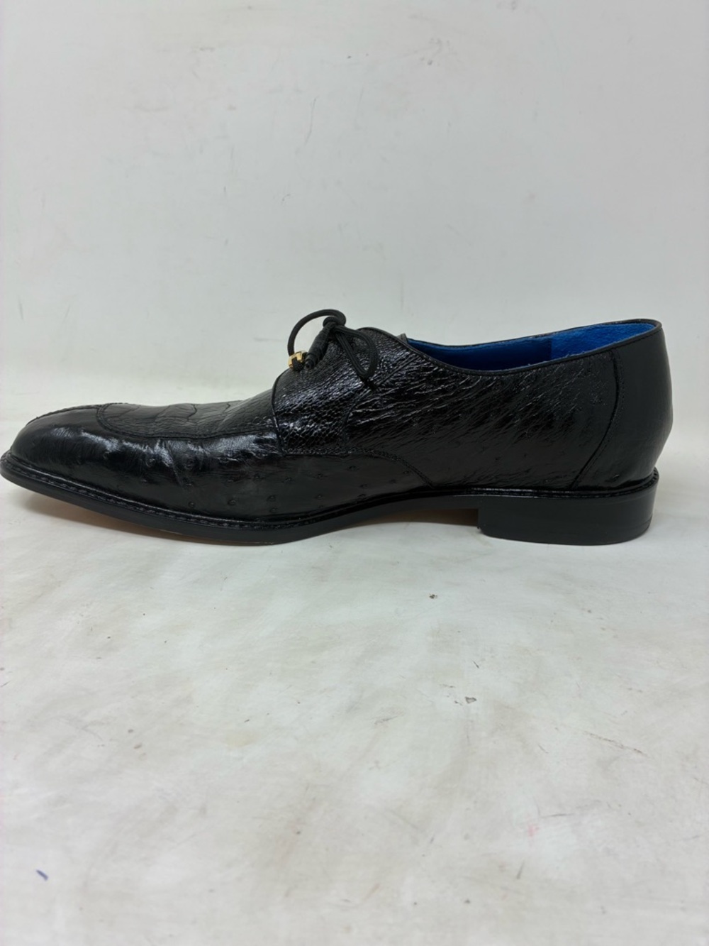 Men's Black Ostrich Leather Dress Shoe - Lace-Up Oxford - Picture 4 of 15